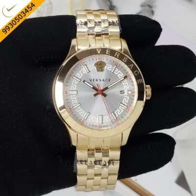Versace Hellenyium White Dial Gold Polished Strap Swiss Watch