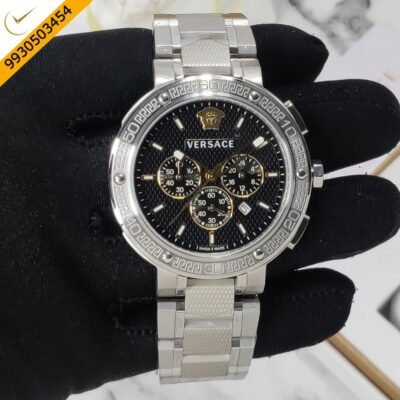 Versace Chronograph Black Dial Stainless Steel Strap Swiss Watch