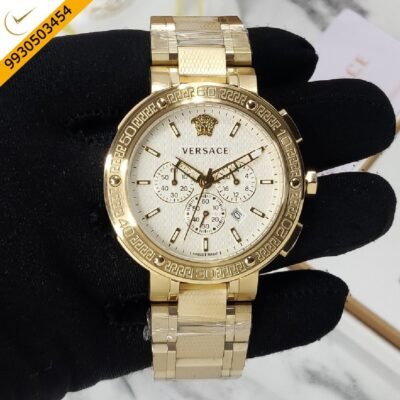Versace Chronograph White Dial Gold Polished Strap Swiss Watch