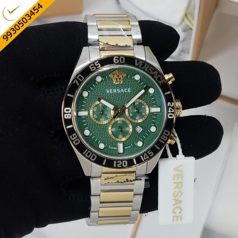Versace Greca Green Dial Dual Tone Strap Swiss Watch
