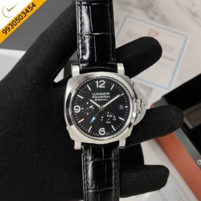 Luminor Panerai Bitempo Black Dial Stainless Steel Case Black leather strap Automatic Watch