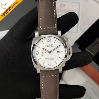 Luminor Panerai Marina White Dial Stainless Steel Case Grey Leather Strap Automatic Watch
