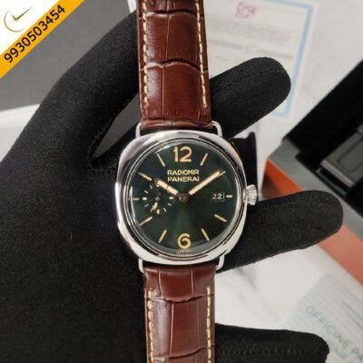 Luminor Panerai Radiomir Green Dial Stainless Steel Case Brown Leather Strap Automatic Watch