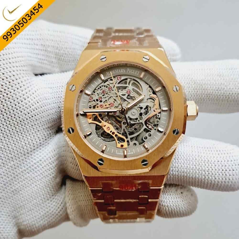 Audemars Piguet Royal Oak Rose Gold White Skeleton Swiss Automatic Watch