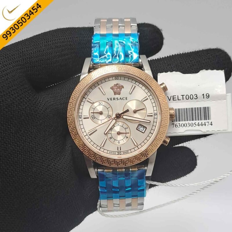 Versace Chronograph Dual Tone White Dial Store Quality Swiss Watch