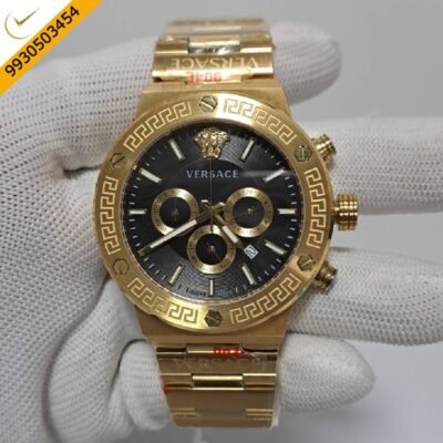 Versace Chronograph Gold Black Dial Swiss Watch