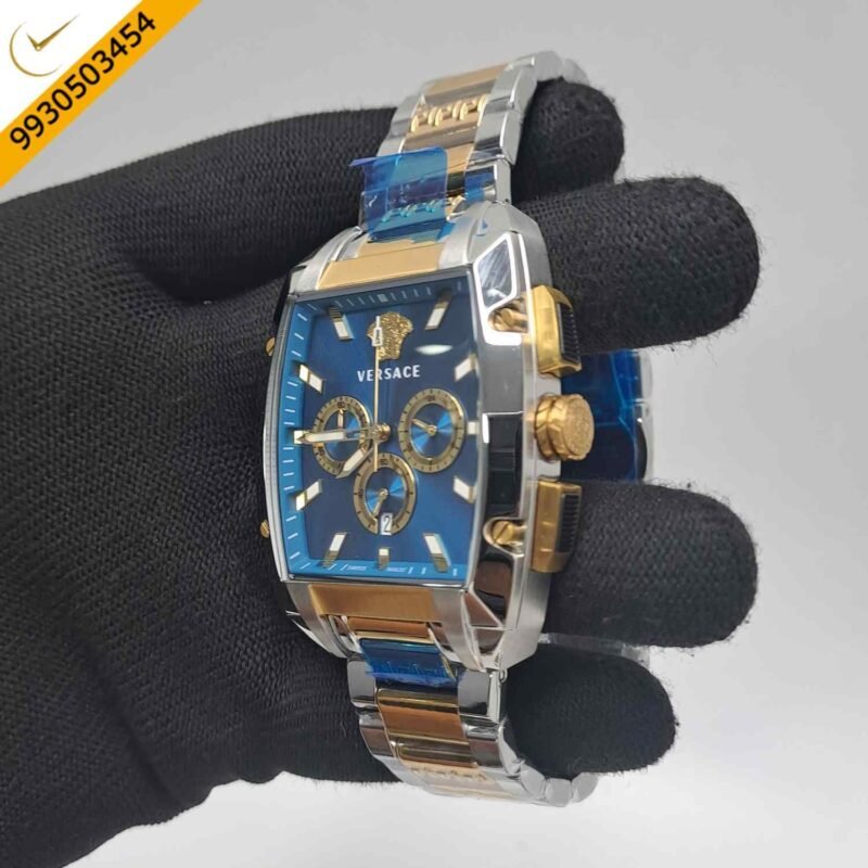 Versace Dominus Chronograph Dual Tone Blue Dial Swiss Watch - Image 3