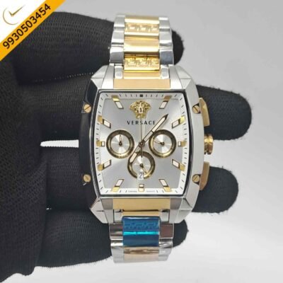 Versace Dominus Chronograph Dual Tone Silver Dial Swiss Watch