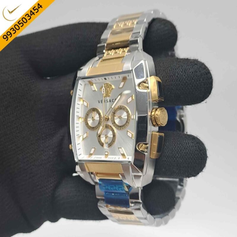 Versace Dominus Chronograph Dual Tone Silver Dial Swiss Watch - Image 3