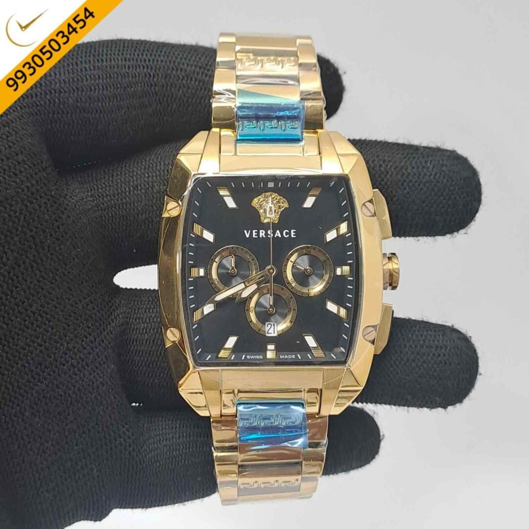 Versace Dominus Chronograph Full Gold Black Dial Swiss Watch
