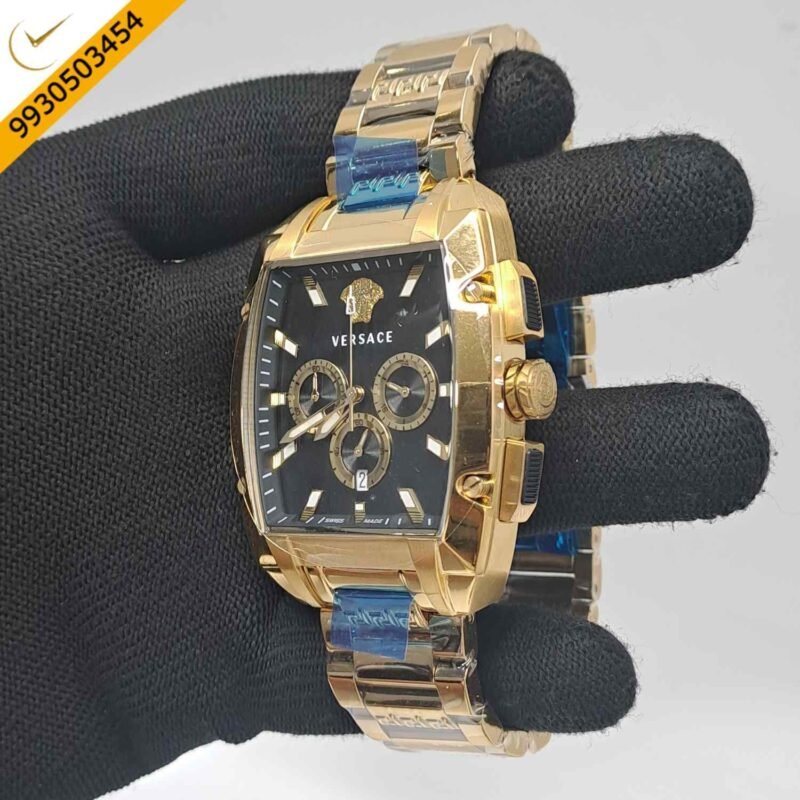 Versace Dominus Chronograph Full Gold Black Dial Swiss Watch - Image 3
