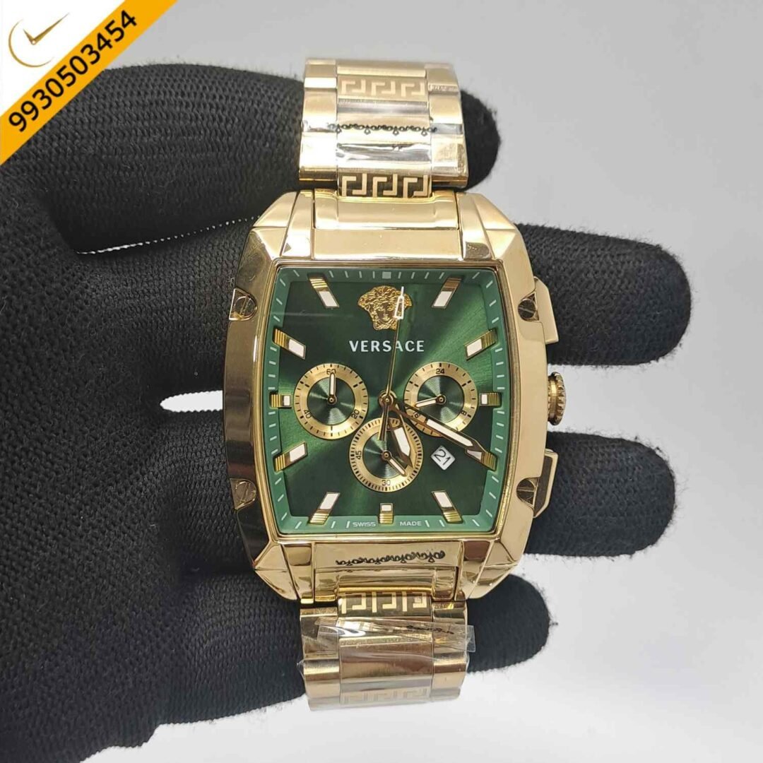 Versace Dominus Chronograph Full Gold Green Dial Swiss Watch