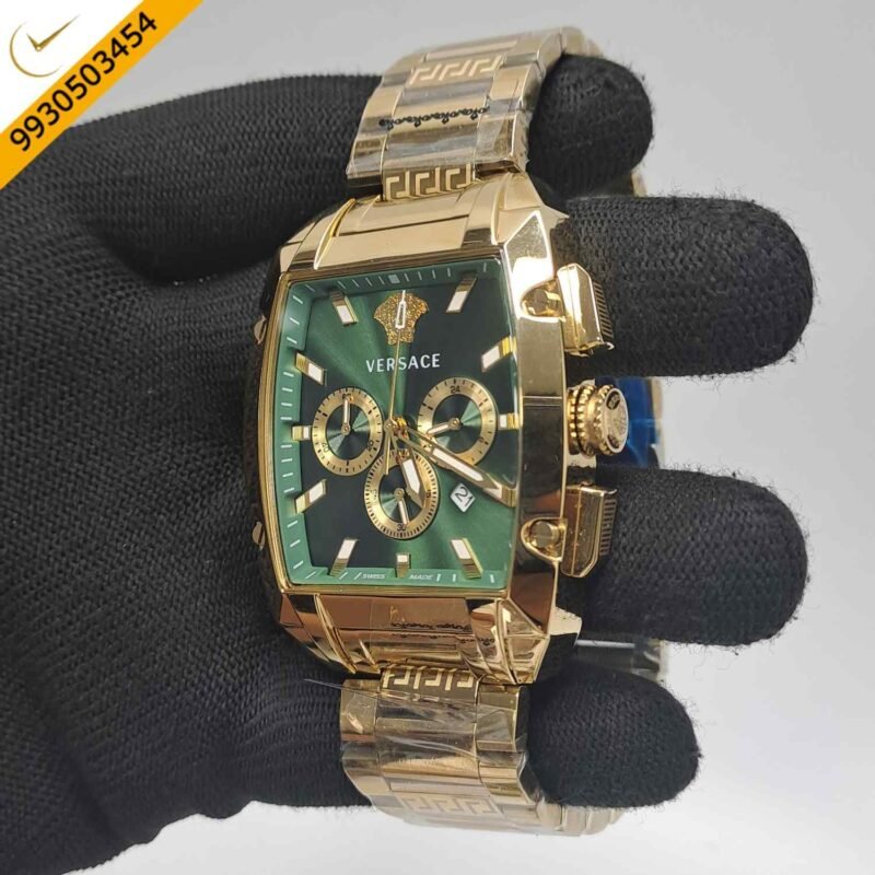 Versace Dominus Chronograph Full Gold Green Dial Swiss Watch - Image 3