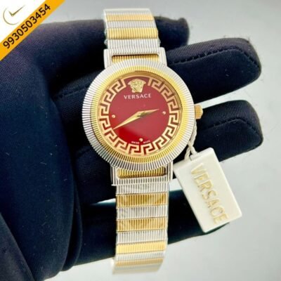 Versace Gold Watch Red Dial Dual Tone Strap Quartz Watch