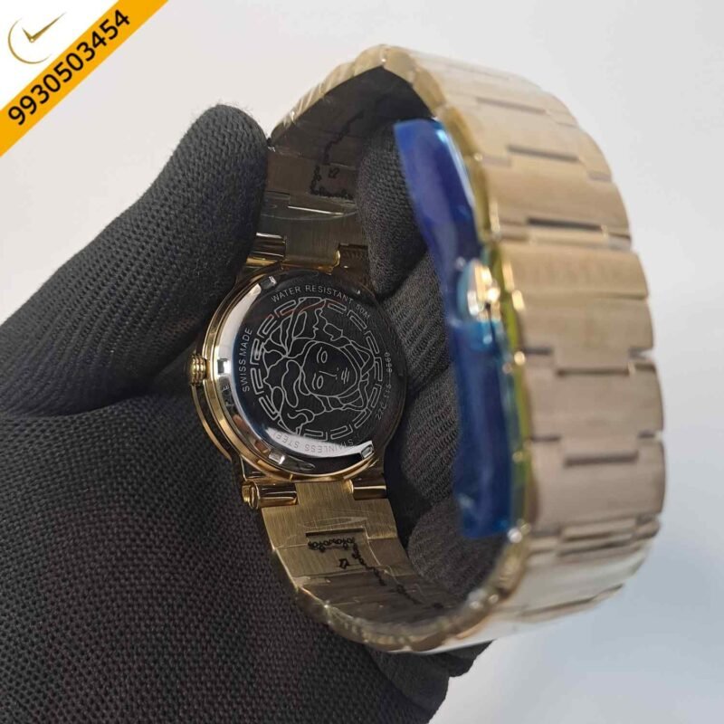Versace GRECA LOGO MOONPHASE Blue Dial Gold Stainless Steel Dual Tone  Swiss Watch - Image 4