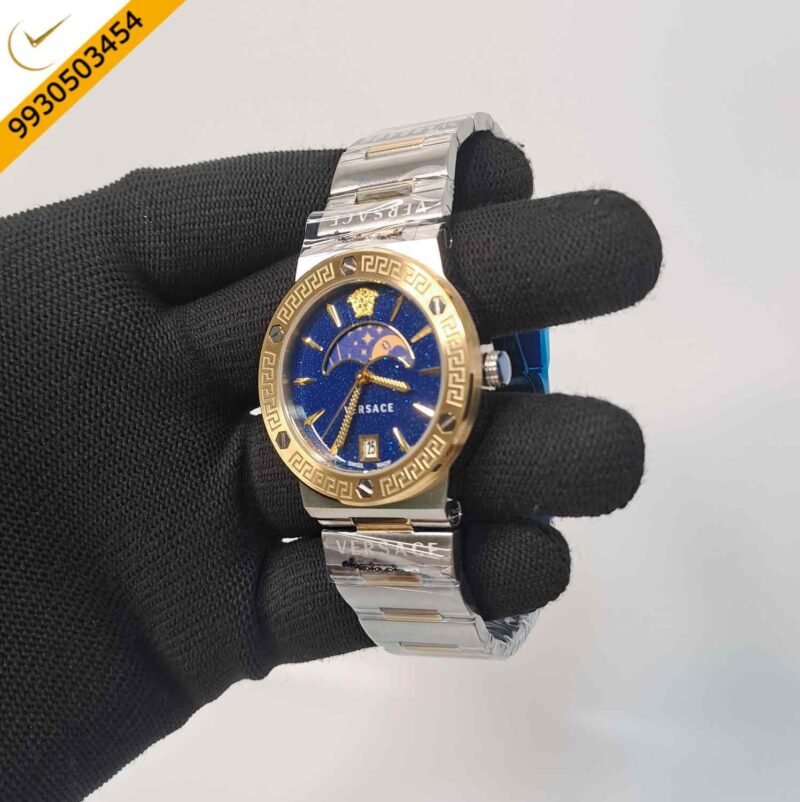 Versace GRECA LOGO MOONPHASE Blue Dial Stainless Steel Dual Tone Swiss Watch - Image 2