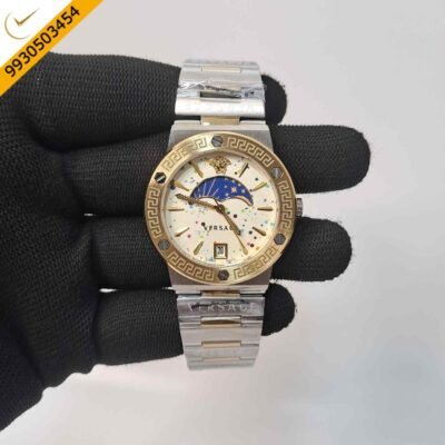 Versace GRECA LOGO MOONPHASE White Dial Stainless Steel Dual Tone Swiss Watch