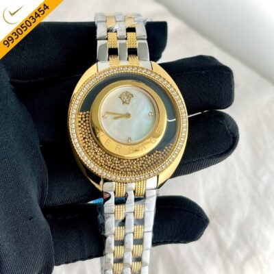 Versace Diamond Watch White Dial Dual Ton Strap Quartz Watch