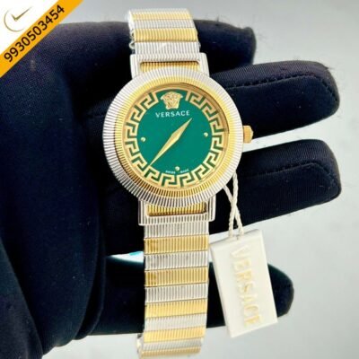 Versace Gold Watch Green Dial Dual Tone Strap Quartz Watch