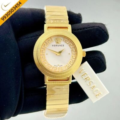 Versace Gold Watch White Dial Polished Gold Strap Quartz Watch