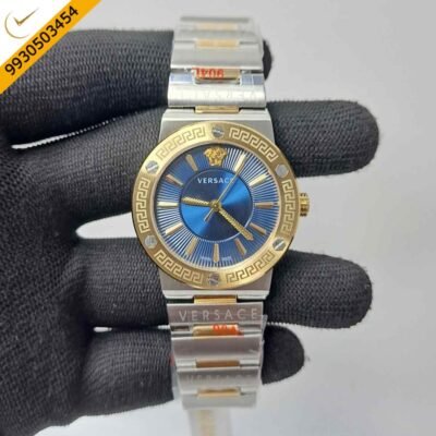 Versace Greca Logo Dual Tone Blue Dial Swiss Watch