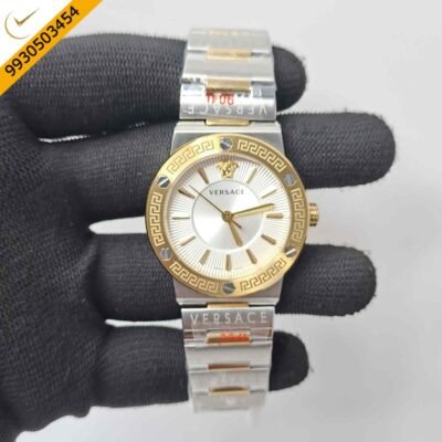 Versace Greca Logo Dual Tone Silver Dial Swiss Watch