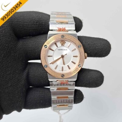 Versace Greca Logo Dual Tone Silver Dial Swiss Watch