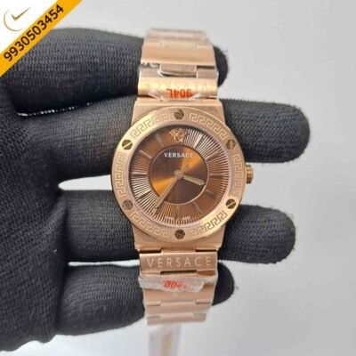 Versace Greca Logo Full Rose Gold Brown Dial Swiss Watch
