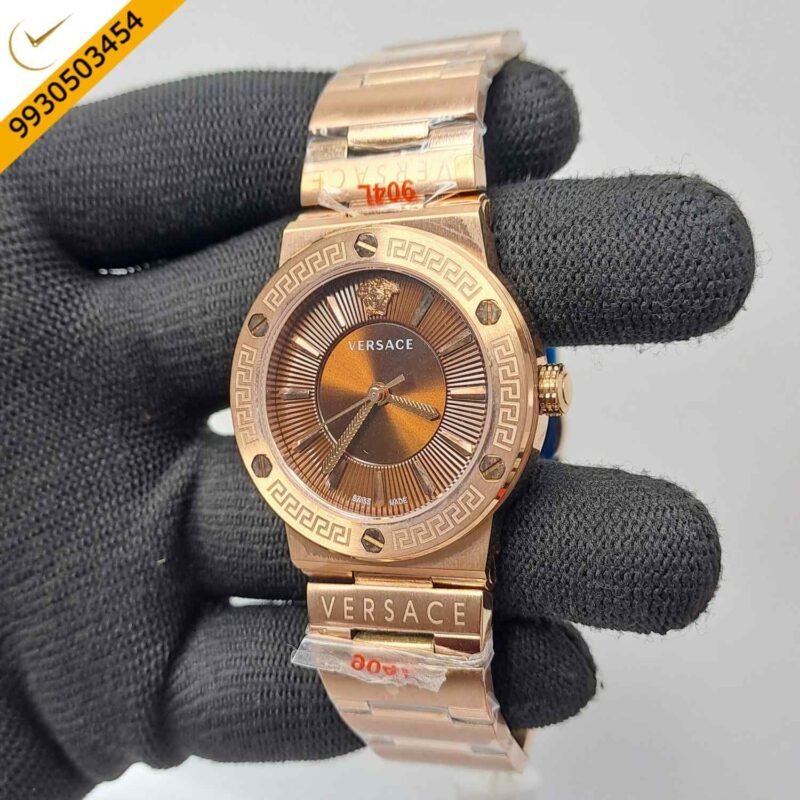Versace Greca Logo Full Rose Gold Brown Dial Swiss Watch - Image 3