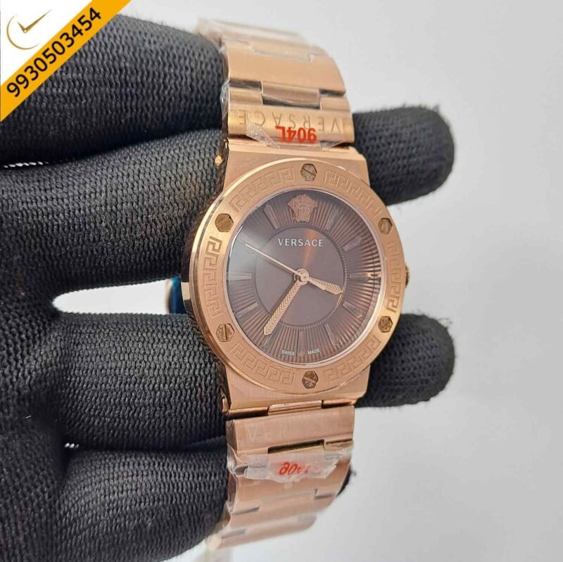 Versace Greca Logo Full Rose Gold Brown Dial Swiss Watch - Image 2