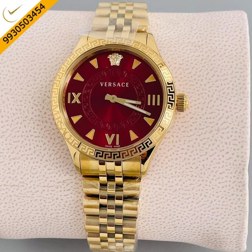 Versace Hellenyium Lady Gold Red Dial Swiss Watch