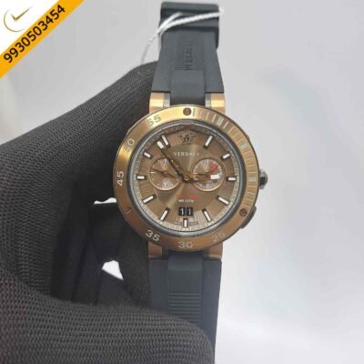 Versace V-Extreme Chronograph Bronze Dial Black Rubber Strap Store Quality Swiss Watch