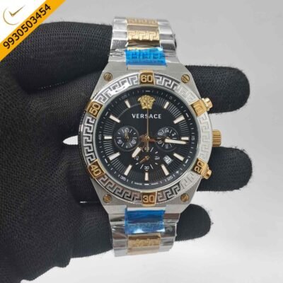 Versace V-Sporty Greca Chronograph Dual Tone Black Dial Swiss Watch