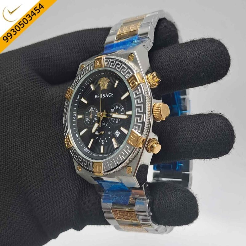 Versace V-Sporty Greca Chronograph Dual Tone Black Dial Swiss Watch - Image 3