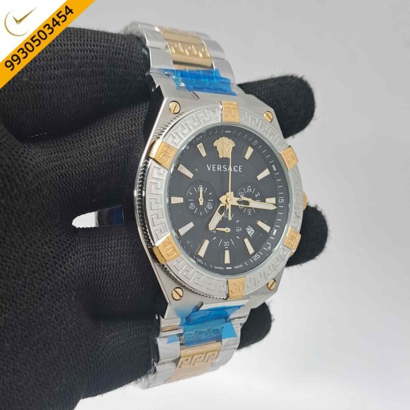 Versace V-Sporty Greca Chronograph Dual Tone Black Dial Swiss Watch - Image 2