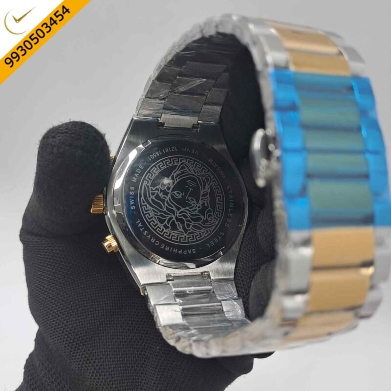 Versace V-Sporty Greca Chronograph Dual Tone Black Dial Swiss Watch - Image 4