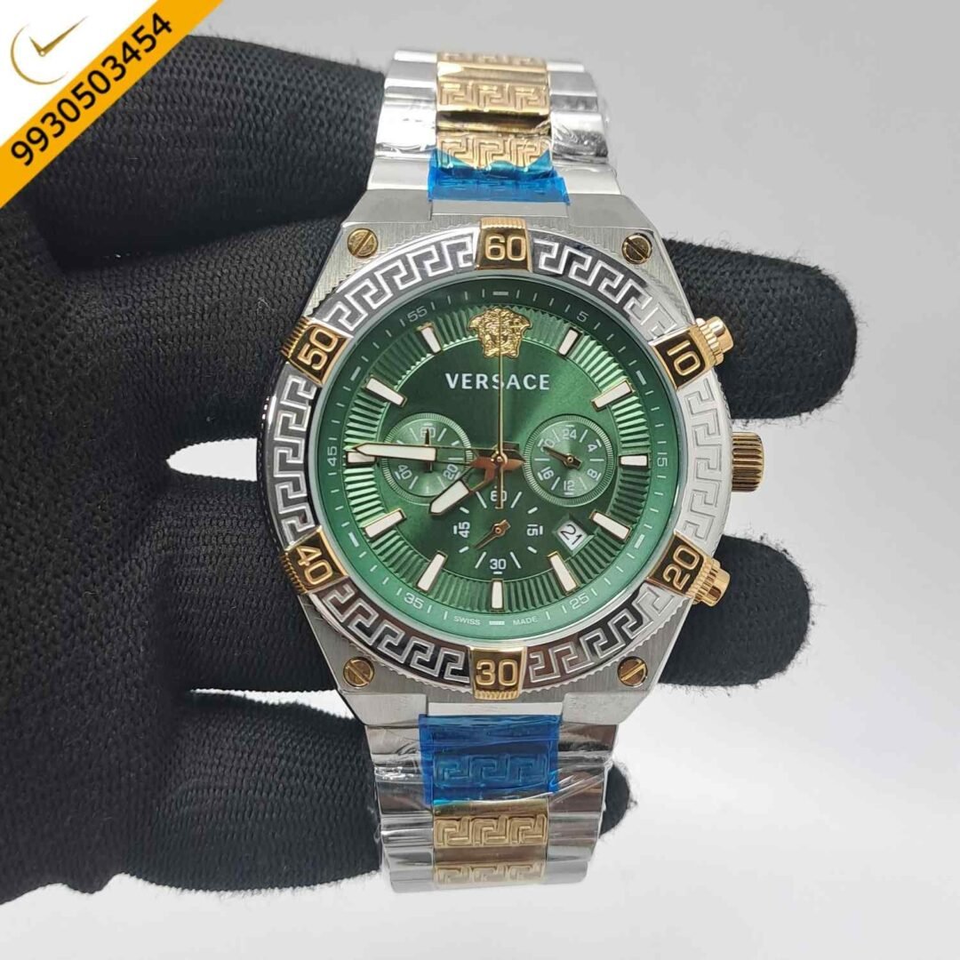 Versace V-Sporty Greca Chronograph Dual Tone Green Dial Swiss Watch