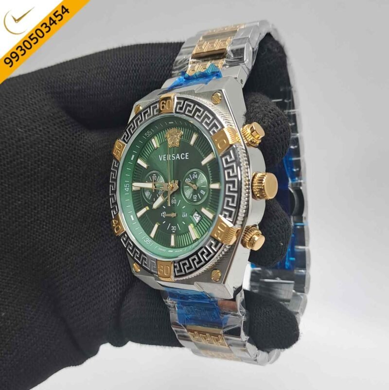 Versace V-Sporty Greca Chronograph Dual Tone Green Dial Swiss Watch - Image 3