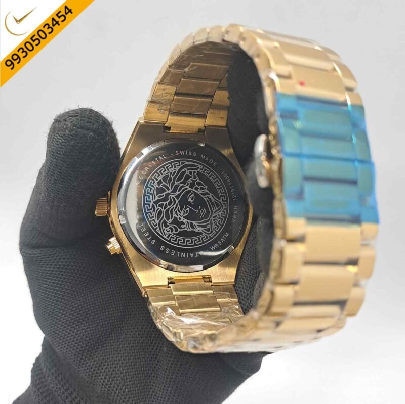Versace V-Sporty Greca Chronograph Full Gold Black Dial Swiss Watch - Image 4