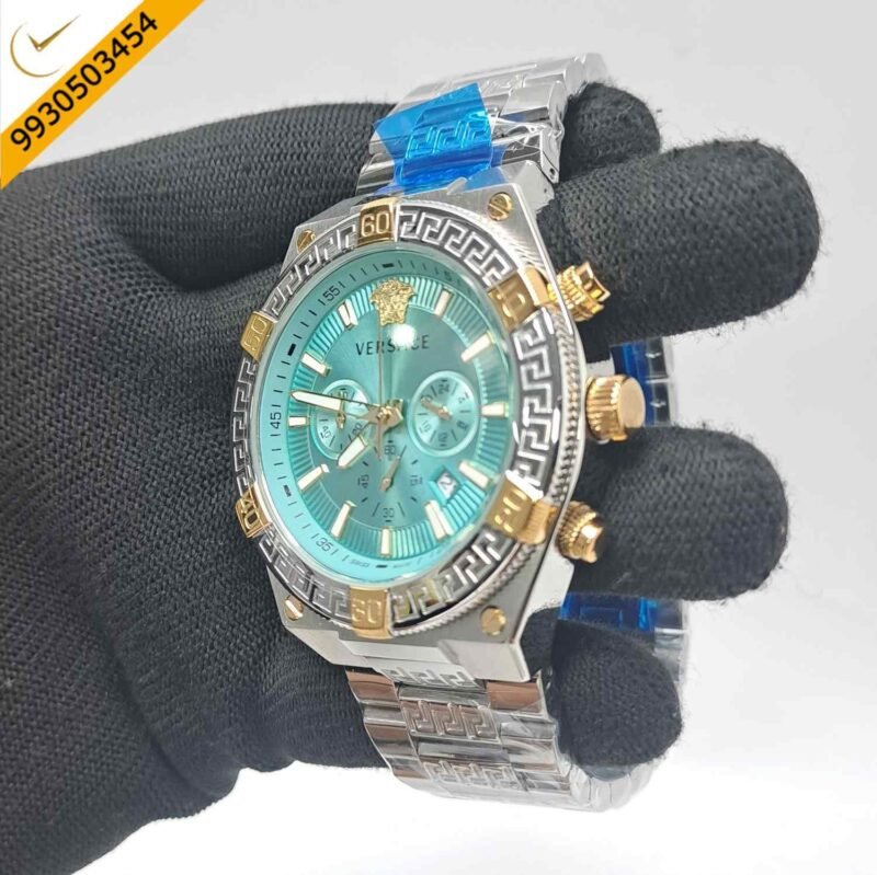 Versace V-Sporty Greca Chronograph Steel Blue Dial Swiss Watch - Image 3