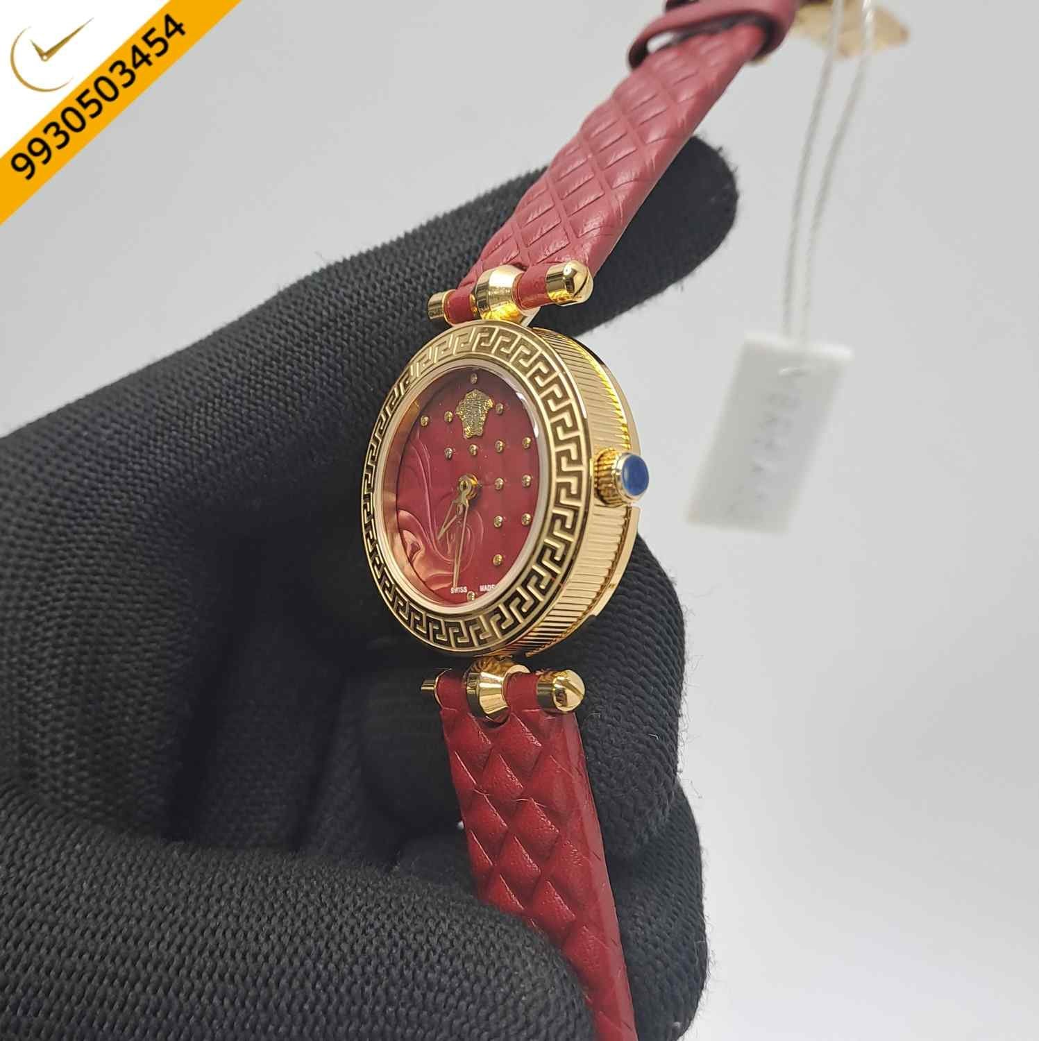 Versace vanitas Micro Red Dial Red Leather Strap Swiss Watch - Image 3
