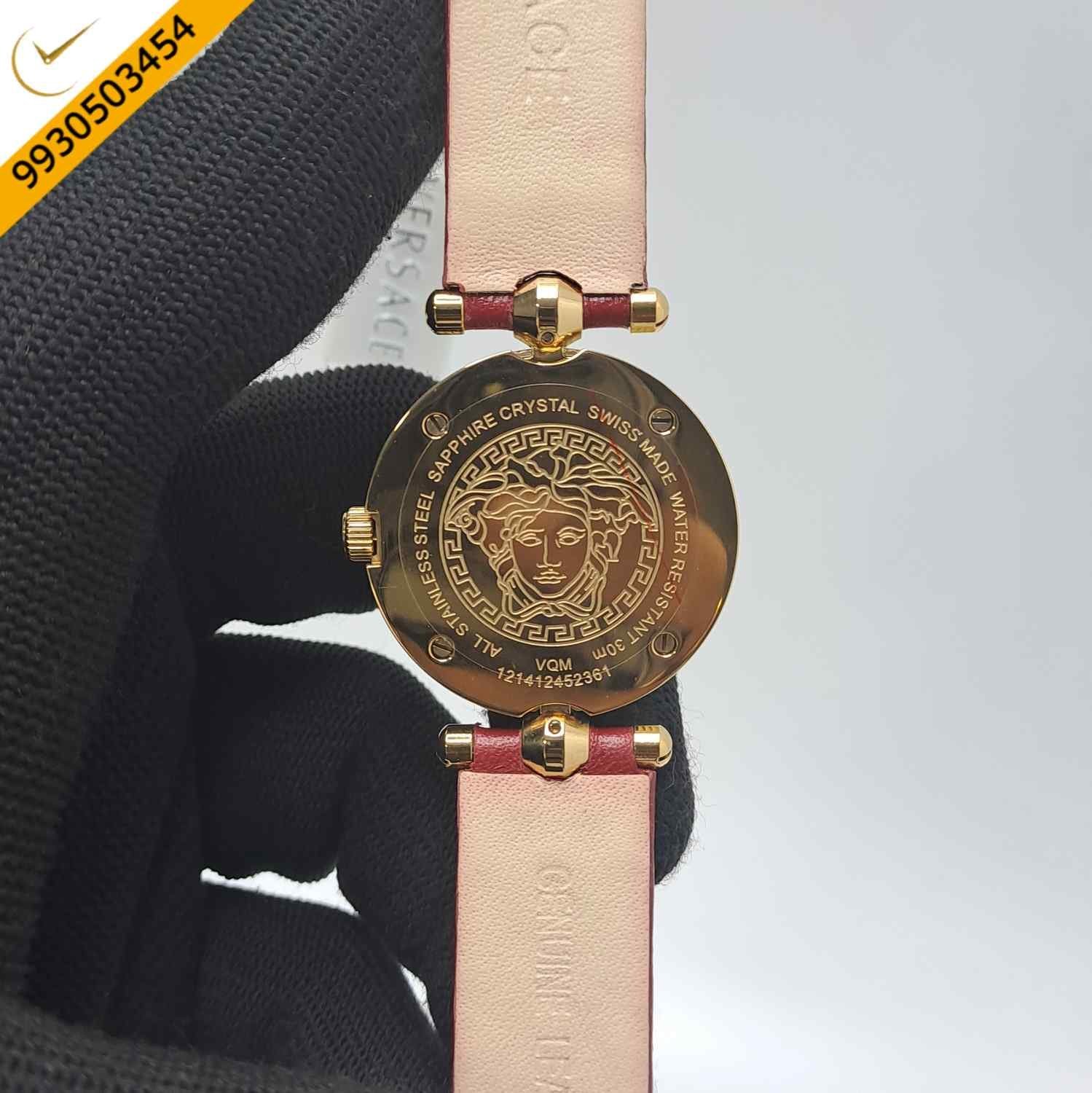 Versace vanitas Micro Red Dial Red Leather Strap Swiss Watch - Image 4