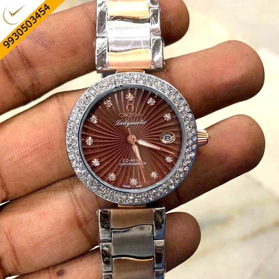 Omega De Ville Ladymatic Dual Tone Brown Dial Diamond Automatic Watch