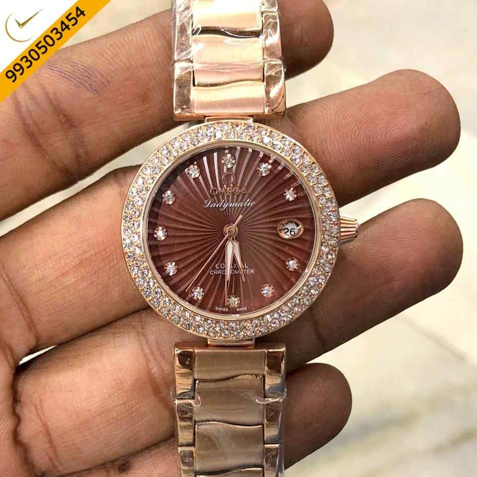 Omega De Ville Ladymatic Rose Gold Brown Diamond Automatic Watch