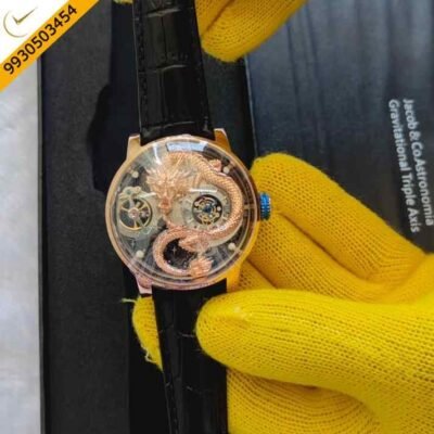 Jacob & Co. Astronomia Rose Gold Dragon Dial Black Leather Swiss Watch