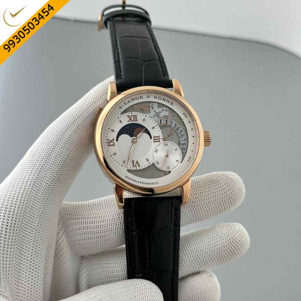 A. Lange & Shone Grand Lange 1 Moon Phase Rose Gold White Dial Swiss Automatic Watch