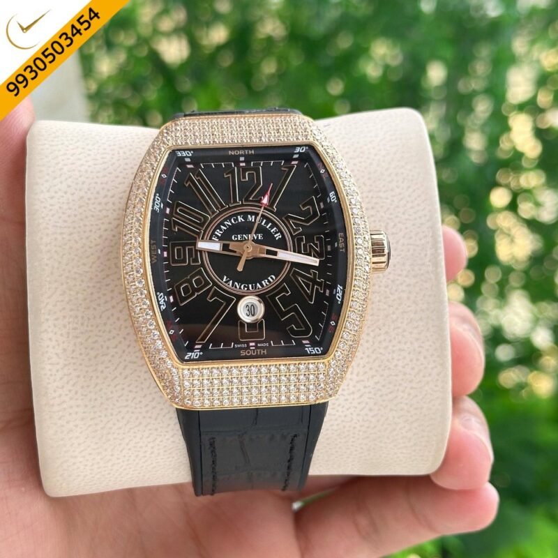 Franck Muller Vanguard Rose Gold Diamond Bezel Black Dial Swiss Automatic Watch - Image 2