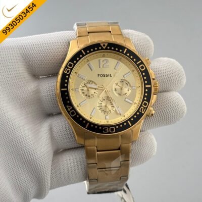 Fossil Bannon Black Bazel Golden Dial Swiss Watch