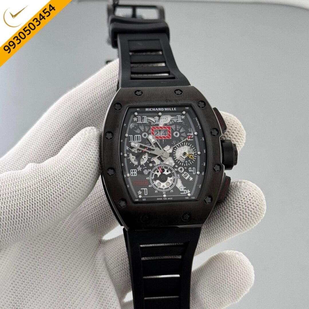 Richard Mille RM011 Full Black With Rubber Strap Swiss Automatic Watch