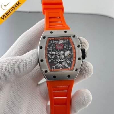 Richard Mille RM011 Silver Orange Dial With Orange  Rubber Strap Swiss Automatic Watch